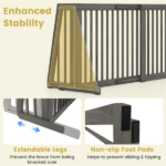 Adjustable Expandable Wooden Pet Gate 22 Inch Tall Freestanding Safety Fence, Gray Pine Wood Slide Dog Gate Easy Assembly for Home & Office Entryways - Image 3