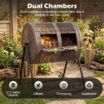 Dual Chamber Compost Tumbler 37.5Gal 360° Rotating Compost Bin with Stirring Blades for Garden-Coffee - Image 10