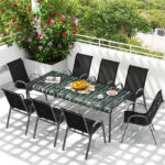 Black 2 Pack Stackable Patio Dining Chairs, Ergonomic Steel Frame Breathable Fabric Outdoor Chairs 330 LBS Capacity - Image 4