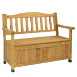 Outdoor Wooden Storage Bench, Large Deck Box with Seating & Armrest, Patio Organizer Loveseat for Garden Porch Deck Backyard Poolside - Image 7