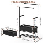 3 Tiered Portable Clothing Rack For Bedroom Entryway Double Hanging Rods Sturdy Iron Garment Rack With Double Height Rods Adjustable Storage Bag Lockable Universal Wheels Easy Assembly - Image 8