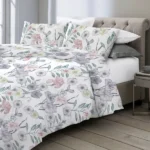 Girls Duvet Cover Twin Floral Aesthetic Bedding Sets Gray Pink Flower Duvet Cover Set Teens Flower Kids Reversible Comforter Cover with Botanical Leaf for Women Adult - Image 3