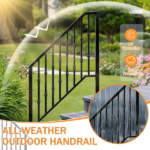 [Same Code 16547875 16547875]Matte Black Outdoor 3 Level Iron Handrail - Image 14