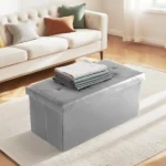 30 Inches Folding Ottoman with Storage Bench, Foot Rest Stool, End of Bed Storage Bench Upholstered, Load 660 lbs, for Living Room, Synthetic Leather, Gray (Shipment from Walmart) - Image 6