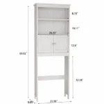 Over The Toilet Rack 2 -Tier Toilet Bathroom Spacesaver Storage Shelf with 2 Doors Wood Storage Organizer Cabinet for Bathroom Freestanding Shelf-White - Image 3