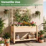 47" Raised Garden Bed with Trellis & Rolling Wheels, Mobile Fir Wood Planter Box for Climbing Plants - Image 3