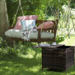 Outdoor PE Wicker Side Table with Storage, Patio Rattan End Table Square Container for Furniture Covers, Toys and Gardening Tools, Brown - Image 23