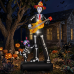 7.3ft Ghostly Musician with Dog, 6 LEDs, Black, White, Orange, Halloween Inflatable Decoration, 1500mA, 12V, US Standard - Image 8