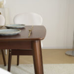 Rubber wood soft bag deep walnut dining table and chair set 1 table 4 chairs beige cushion rectangular - Image 33