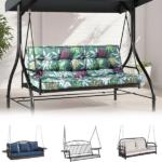 Outdoor Swing Cushions 70 Inch, Waterproof 4" Thick Porch Swing Cushion Replacement with Backrest and Ties, Comfortable 2-3 Seat Pation Swing Pad for Backyard, Garden, Lawn, Outdoor Furniture Green flower - Image 2