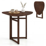 31.5" Small Folding Dining Table, Walnut Solid Wood Foldable Kitchen Table for 2 People