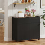 31.5" Kitchen Buffet Sideboard Cabinet with Push-to-Open Doors, Wood Storage Cabinet for Dining Room - Black - Image 8