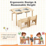3-Piece Kids Activity Table and Chair Set with Storage Bins & Replaceable Paper Roll, Multi-Functional Chalkboard Activity Desk with 2 Ergonomic Chairs for Children Learning & Sensory Play - Image 7
