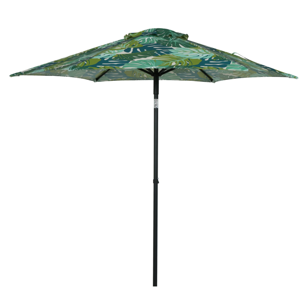 Outdoor 7.5' Palm Print Round Market Patio Umbrella, Push-up, 3-Angle Tilt