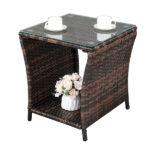 Replace 6088352 Glass Surface Brown Gradient Iron Frame Rattan Side Table - Image 10