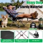 Outdoor Reclining Camping Lounge Chair 95°-160° Adjustable Angle Carbon Steel Frame Heavy Duty Foldable Chair with Storage Bag for Patio Backyard Travel - Image 4