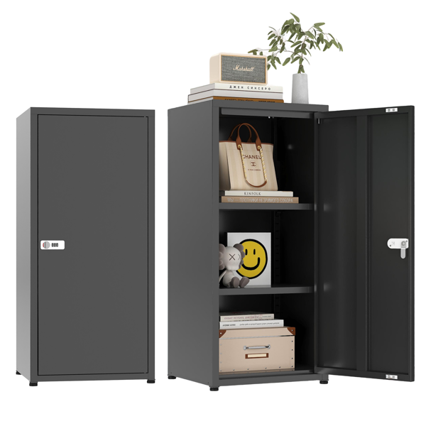 34.6"H Metal Locker Storage Cabinet with Lock, Small Lockable Employees Locker with Adjustable Shelf & Feet, Steel Single Door Lockable Cabinet for Home, School, Office, Gym (Black)