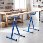 2-Pack Heavy Duty Metal Folding Roller Stand with Edge Guides Portable Woodworking Support - Blue - Image 2