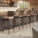 Set of 2 Patio Wicker Barstools, Outdoor Bar Height Chairs with Seat Cushions & Footrests for Patio Porch Backyard Living Room Balcony, Brown Gradient Rattan & Beige Cushion - Image 12