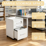White 3 Drawer Mobile File Cabinet – for Office Document Organization, Lockable, Edged Top, Rolling - Image 6