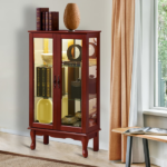 Curio Cabinet Lighted Curio Diapaly Cabinet with Adjustable Shelves and Mirrored Back Panel, Tempered Glass Doors - Image 3