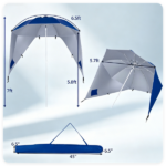 2-in-1 Portable Beach Umbrella with Side Panels UPF 50+ Silver Coated Oxford Cloth, Wind Resistant Vented Canopy with Sand Anchor Stakes Wind Ropes - Blue - Image 9