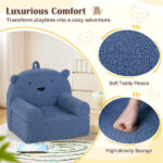Bear-Shaped Kids Sofa, Teddy Fleece Foam Chair for Toddlers 3+, Portable Bear-Shaped Couch (Navy) - Image 9