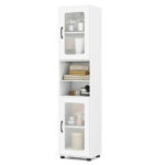 67" Tall Slim Bathroom Storage Cabinet with Fluted Doors, Adjustable Shelf Freestanding Narrow Organizer - White - Image 3