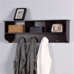 Espresso Entryway Wall Mounted Coat Rack with 4 Dual Hooks Living Room Wooden Storage Shelf - Image 3