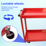 Tool Cart on Wheels, Heavy Duty Steel Utility Cart w/Lockable Wheels, 400 LBS Capacity Industrial Service Cart for Garage, Warehouse, Workshop (Two-layer Bright Red) - Image 9