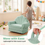 2-in-1 Flip Open Kids Sofa Lounger, Teddy Fleece Toddler Couch with Carry Handle for Ages 3+ (Green) - Image 6