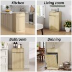 10-Gallon Woodgrain Tilt-Out Trash Can Cabinet with Wave-Textured Drawer & Pull-Out Bin - Multipurpose Kitchen/Bath Organizer in Oak Finish - Image 3