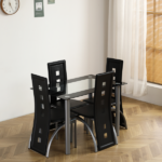 Same Code 02878244 5 Pieces Dining Table Set for 4, Kitchen Room Tempered Glass Dining Table, 4 Chairs, Black Table legs are silvery - Image 56