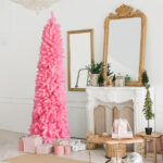 7.5 FT Hinged Christmas Tree, Artificial Pencil Christmas Tree, Unlit Artificial Christmas Pine Tree with 1075 Branch Tips and Sturdy Stand, Pink - Image 5