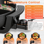 6L Large Capacity Electric Hot Pot with Divider, 5 Gear Adjustable Temperature Non-Stick Electric Cooker, Multifunctional Fondue Pot for 3-6 People with Cooking Tools - Image 4