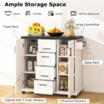 White Kitchen Island Cart with 4 Drawers & 2 Cabinets, 5 Universal Casters with Brakes​ - Image 5