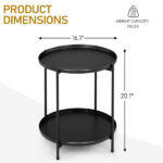 2-Tier Patio Side Table, Outdoor Metal Round Small Coffee Table with Removable Tray, Weather Resistant End Table for Indoor Outdoor Garden Balcony Yard, Black - Image 9