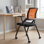2 Pack Stackable Conference Room Chairs with Wheels, Folding Office Chair with Rebound Back, Padded Seat for Training Room, Guest, Reception, Event, Capacity 350lbs, Orange - Image 3