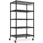 5-Tier Wire Shelving with Wheels 24"W x 18"D x 72"H Adjustable Heavy Duty Steel Wire Rack, Metal Storage Shelves for Kitchen Pantry, Rolling Garage Shelving Unit, Black(Shipment from Walmart)