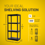 4-Shelf Standard Duty Plastic Storage Shelves, 48” x 21” x 14”, 200lb Capacity - Image 3