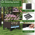 5.5 FT Raised Garden Bed with Trellis Self-Watering Planter Boxes with Lockable Wheels, 2 Configurations Vertical Garden Planter for Patio Balcony - Image 4