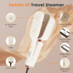 3 in 1 Travel Steamer for Clothes, 1000W Handheld Garment Steamer with 180° Rotating Head - Flat Iron, Hanging & Clip Steamer, Dry/Wet Ironing, 20OZ Leak-Proof Tank, Lightweight for Travel/Home - Image 7