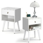White P2 particleboard with solid wood legs, linen-textured melamine finish, and ring pull handle. 38*30*55cm. One drawer with a lower compartment. Bedside table. 1PC - Image 4