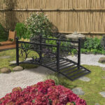 102*51*43cm Garden With Round Iron Ball Flat Top Handrail Garden Iron Bridge Black - Image 14