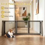 Adjustable Expandable Wooden Pet Gate 22 Inch Tall Freestanding Safety Fence, Gray Pine Wood Slide Dog Gate Easy Assembly for Home & Office Entryways - Image 7