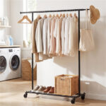 Adjustable Metal Rolling Clothes Rack with Extendable Rods, 104.1-156.2×44.45×154.94cm, 3.86kg Heavy Duty Garment Rack - Image 9