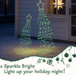 Set of 2 Lighted Metal Christmas Tree Yard Decorations, Pre-lit Holiday Decor with 150 Green and Warm White LED Lights for Xmas Outdoor Indoor Decor Lighted Holiday Displays - Image 12