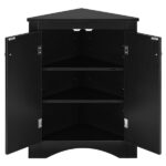 Black Triangle Bathroom Storage Cabinet with Adjustable Shelves, Freestanding Floor Cabinet for Home Kitchen