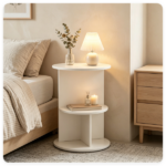 2-Tier Modern White Side End Table Engineered Wood Accent Nightstand with Open Storage Shelf Anti-Scratch Foot Pads for Sofa Bedroom Living Room Office - Image 5