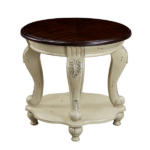 22'' Two Tone Round End Table,Solid Wood Sofa Side Table with Shelf,Living Room Corner Table Easy Assemble,Beige and Espresso Top - Image 10